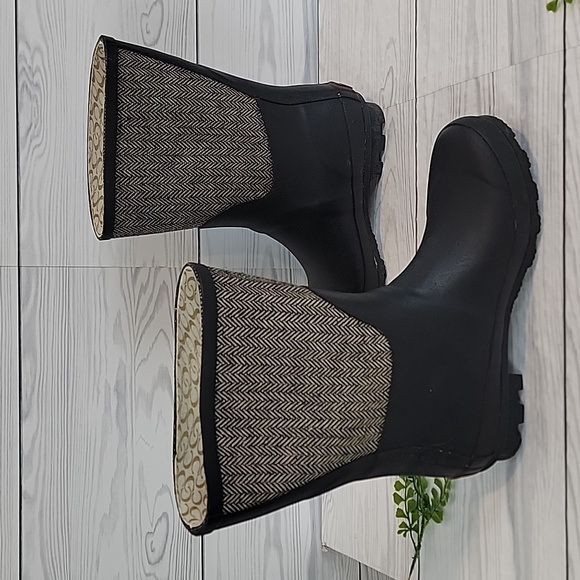 Chooka Rainboots Classic mid-calf Racer Herrinbone Black Womens Size 9 - Picture 3 of 11